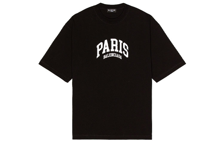 Balenciaga SS22 Black Logo Print Crewneck T-Shirt Regular Fit . 612966TLVL71070