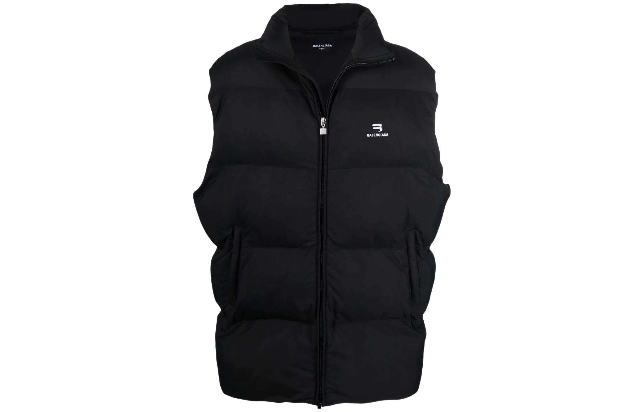 Balenciaga SS22 Black Logo Print Zip-Up Vest . 681446TJO031000