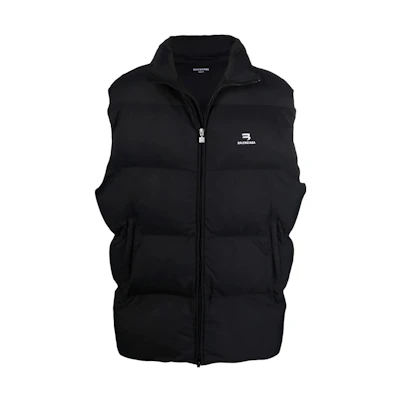 Balenciaga SS22 Black Logo Print Zip-Up Vest . 681446TJO031000