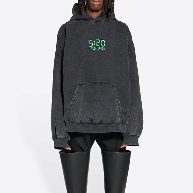 Lookbook 巴黎世家SS22黑色字母数字印花宽松连帽衫男女款. 674986TMVL63425