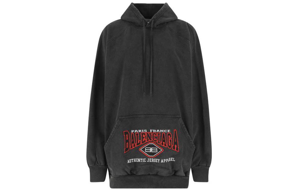 Balenciaga SS22 Black Pullover Sweatshirt with Logo Print and Large Pocket 697879TMVB10100