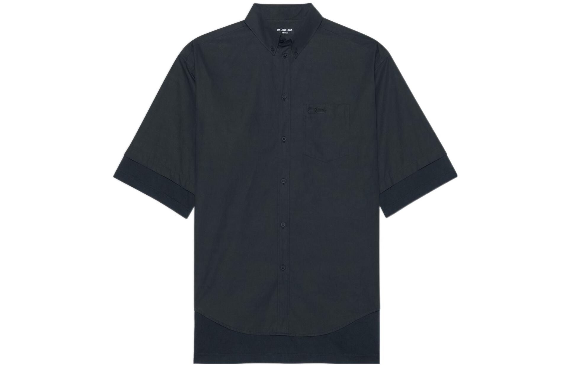 Balenciaga SS22 Black Short Sleeve Poplin Shirt Unisex 690394TYB181000