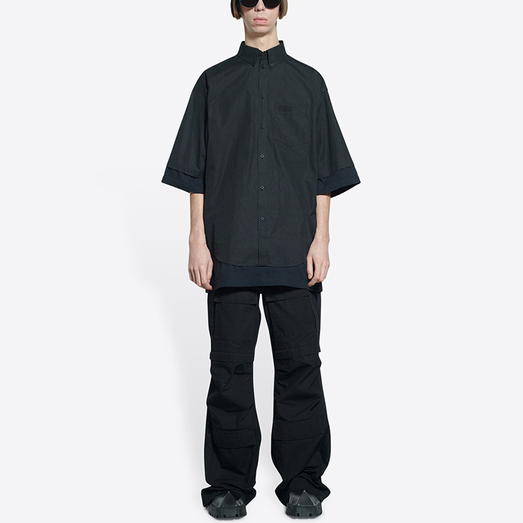 Shop Balenciaga SS22 Black Short Sleeve Poplin Shirt Unisex 690394TYB181000