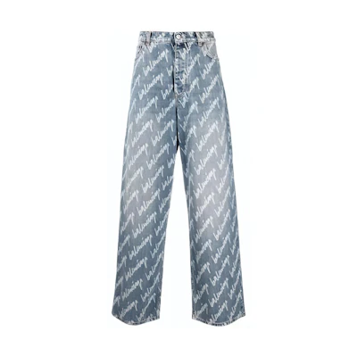 Balenciaga SS22 Blue Logo Print Button Straight-Leg Jeans for Men. 675230TJW904200