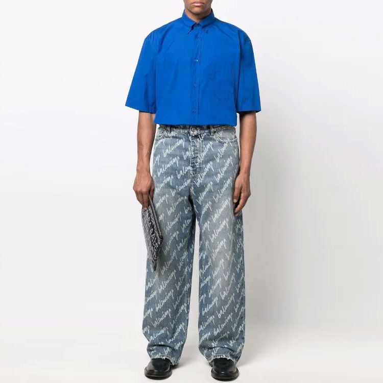 Balenciaga SS22 Blue Logo Print Button Straight-Leg Jeans for Men. 675230TJW904200 圖 3