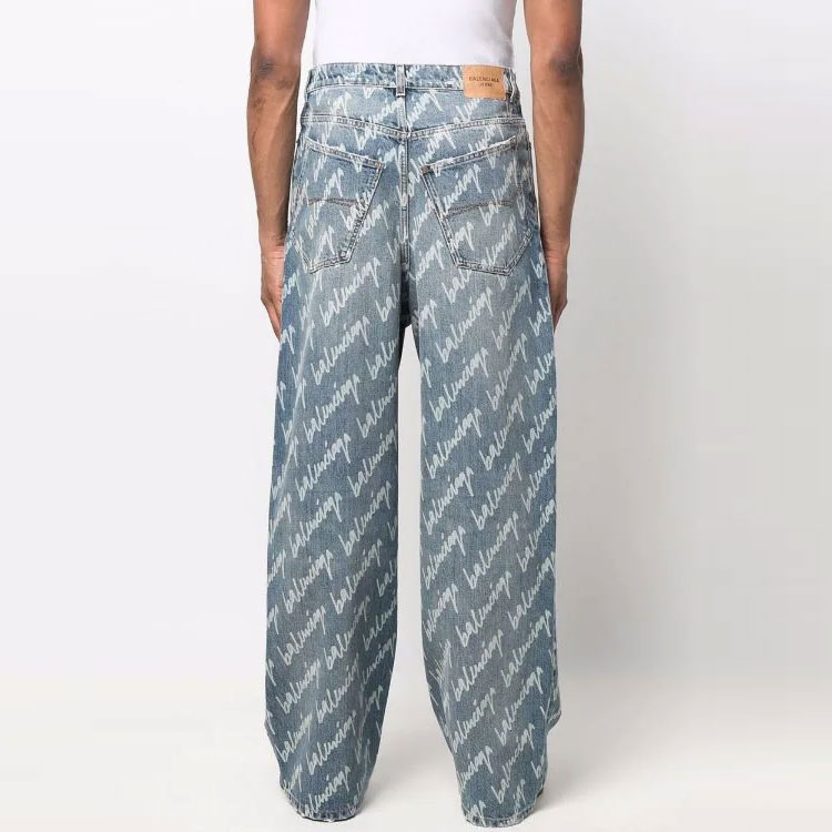 Balenciaga SS22 Blue Logo Print Button Straight-Leg Jeans for Men. 675230TJW904200 圖 4