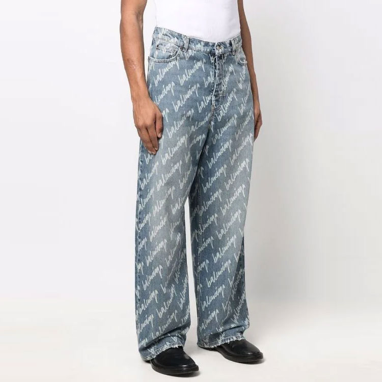 Balenciaga SS22 Blue Logo Print Button Straight-Leg Jeans for Men. 675230TJW904200 圖 5