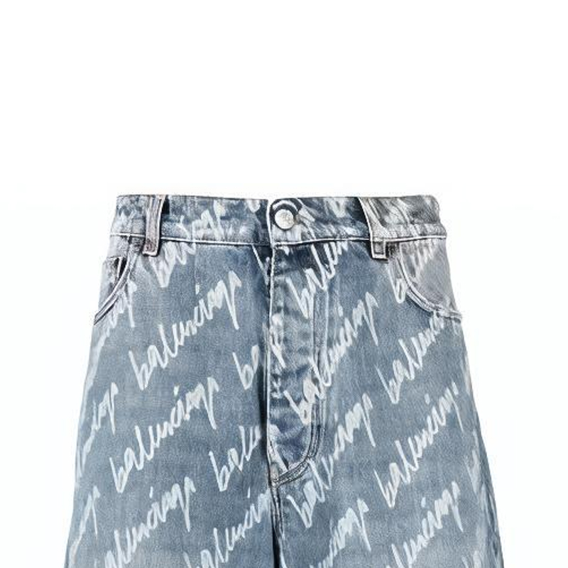 Balenciaga SS22 Blue Logo Print Button Straight-Leg Jeans for Men. 675230TJW904200 圖 6