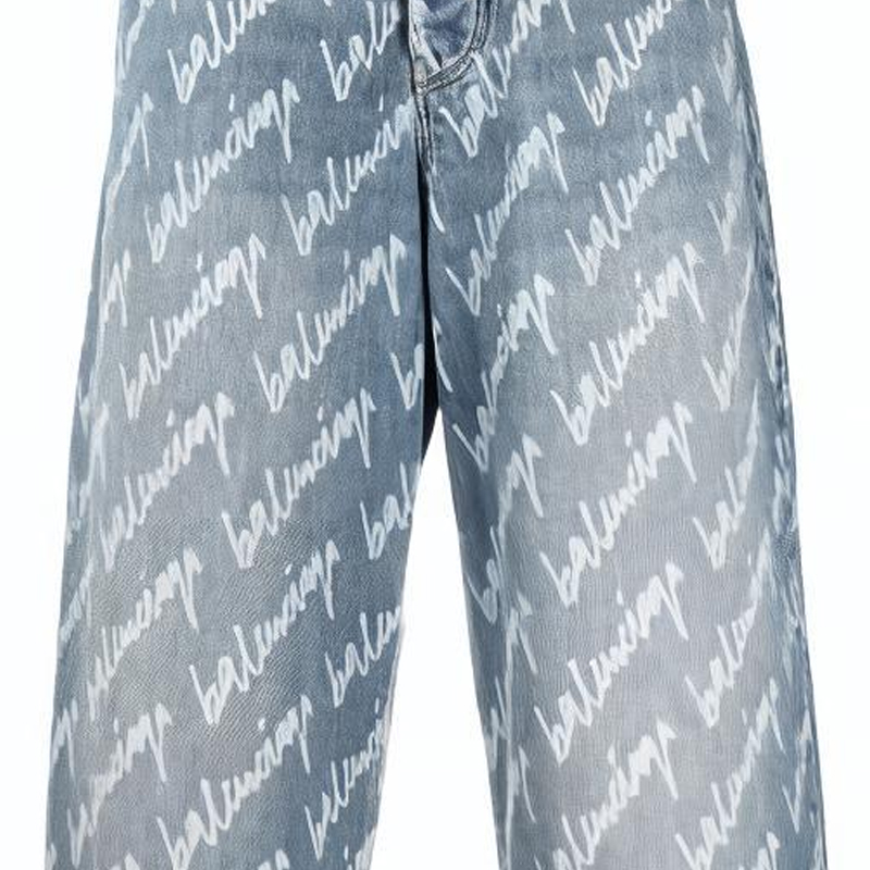 Balenciaga SS22 Blue Logo Print Button Straight-Leg Jeans for Men. 675230TJW904200 圖 7