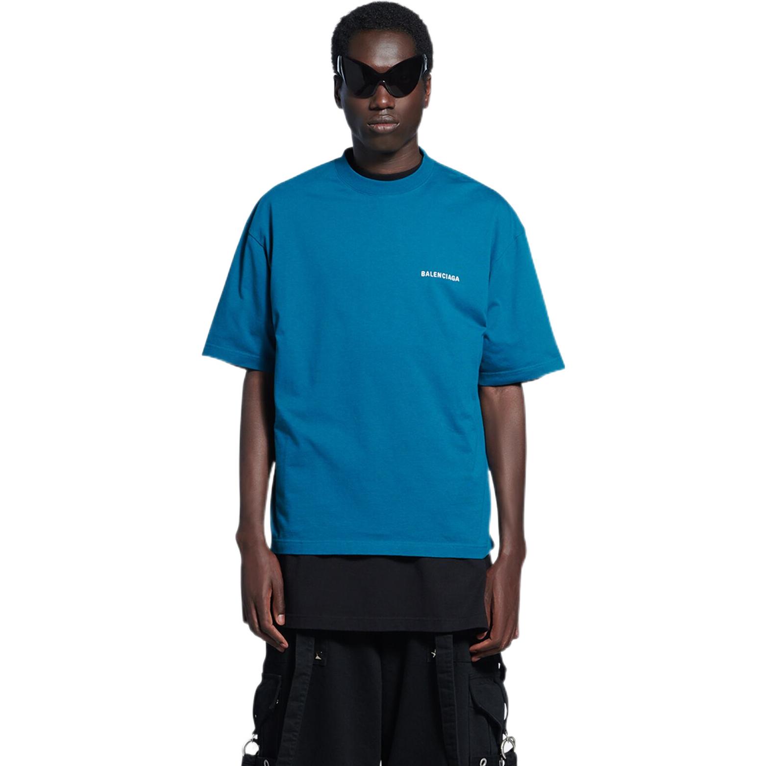 Balenciaga SS22 Blue Oversized  T-Shirt with Embroidered Logo. 612966TLVB99567 圖 4