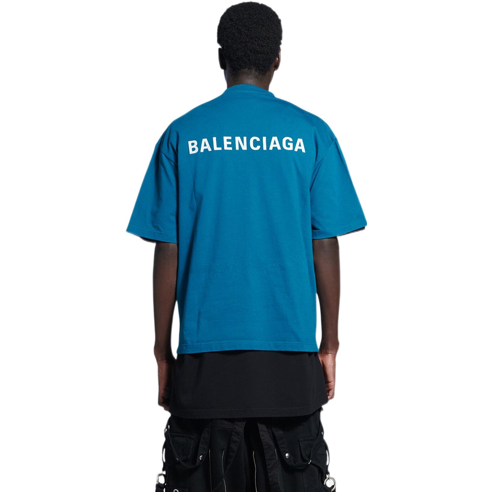 Balenciaga SS22 Blue Oversized  T-Shirt with Embroidered Logo. 612966TLVB99567 圖 6