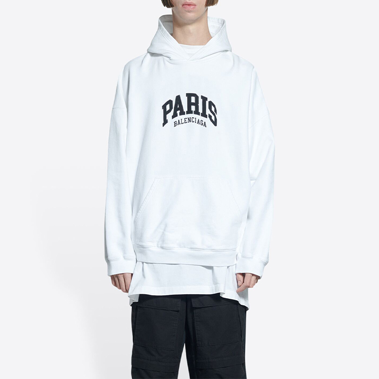 Purchase 巴黎世家SS22城市系列Logo印花白色寬版連帽衫男裝 674986TLVL89040