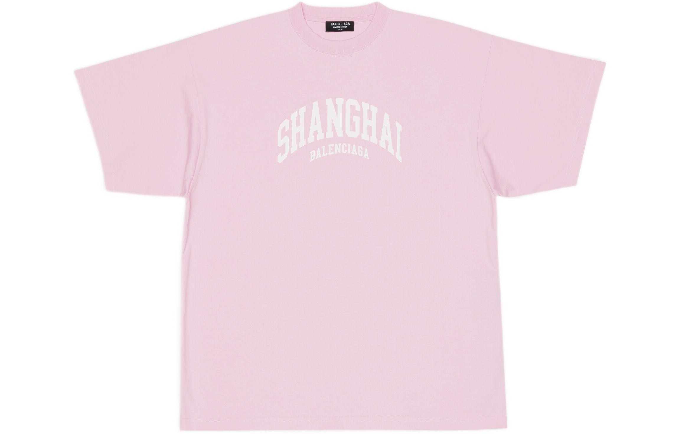 Balenciaga SS22 City Series Pink Crewneck Tee Unisex Letter Print. 676589TLVL32016