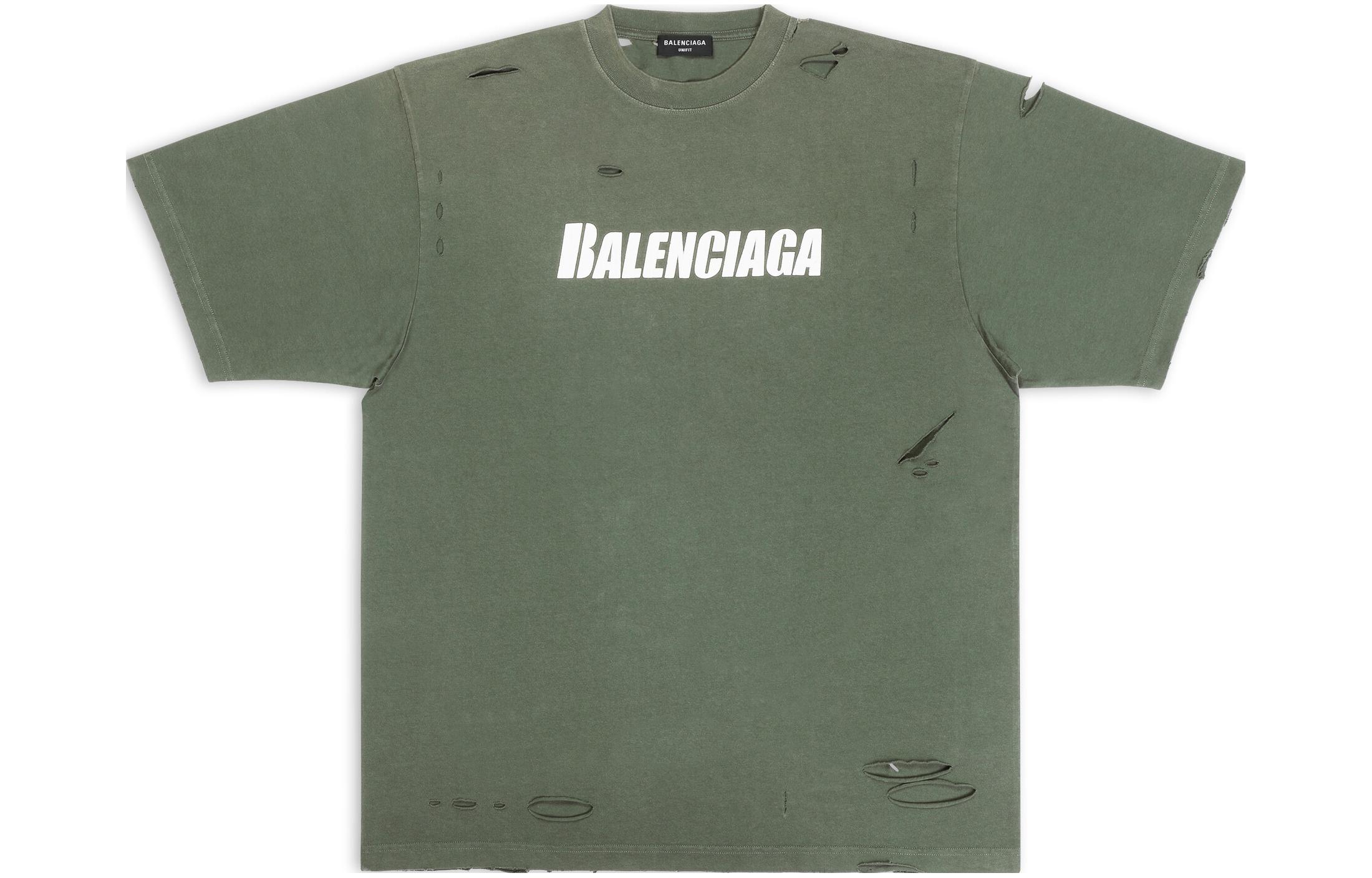 Balenciaga SS22 Destroyed Design Green Oversized T-Shirt Unisex. 651795TKVB83011
