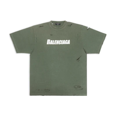 Balenciaga SS22 Destroyed Design Green Oversized T-Shirt Unisex. 651795TKVB83011