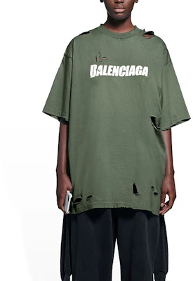 巴黎世家 SS22 破坏设计绿色宽松版型男女同款T恤. 651795TKVB83011 Shop 巴黎世家 SS22 破坏设计绿色宽松版型男女同款T恤. 651795TKVB83011