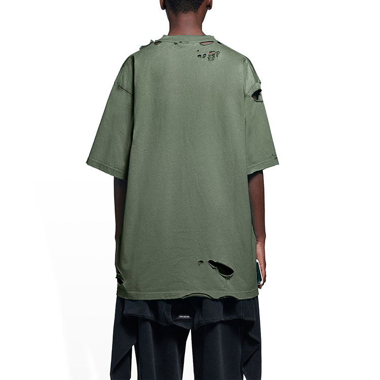 Purchase 巴黎世家 SS22 破坏设计绿色宽松版型男女同款T恤. 651795TKVB83011