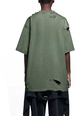 巴黎世家 SS22 破坏设计绿色宽松版型男女同款T恤. 651795TKVB83011 Purchase 巴黎世家 SS22 破坏设计绿色宽松版型男女同款T恤. 651795TKVB83011