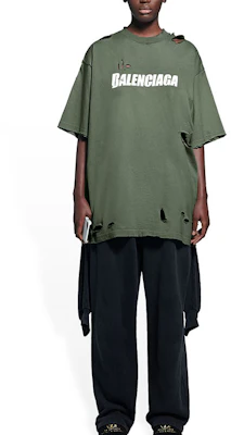 巴黎世家 SS22 破坏设计绿色宽松版型男女同款T恤. 651795TKVB83011 Sizing 巴黎世家 SS22 破坏设计绿色宽松版型男女同款T恤. 651795TKVB83011