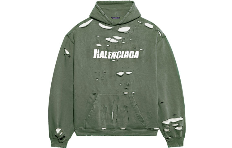 Balenciaga SS22 Destroyed Logo Print Hoodie Green  Oversized Fit. 659403TKVB63011