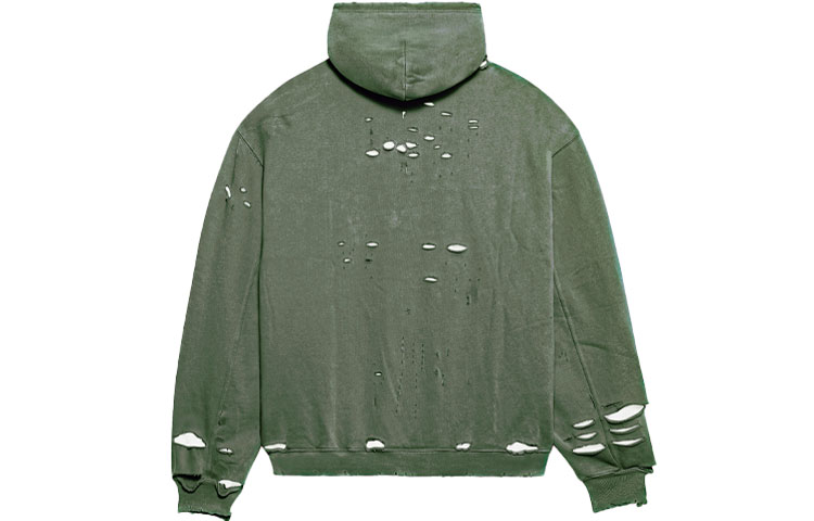 Lookbook Balenciaga SS22 Destroyed Logo Print Hoodie Green  Oversized Fit. 659403TKVB63011