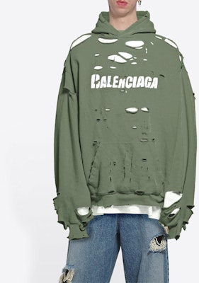 Balenciaga SS22 Destroyed Logo Print Hoodie Green Oversized Fit. 659403TKVB63011 Shop Balenciaga SS22 Destroyed Logo Print Hoodie Green Oversized Fit. 659403TKVB63011