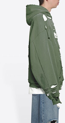 Balenciaga SS22 Destroyed Logo Print Hoodie Green Oversized Fit. 659403TKVB63011 Details for Balenciaga SS22 Destroyed Logo Print Hoodie Green Oversized Fit. 659403TKVB63011