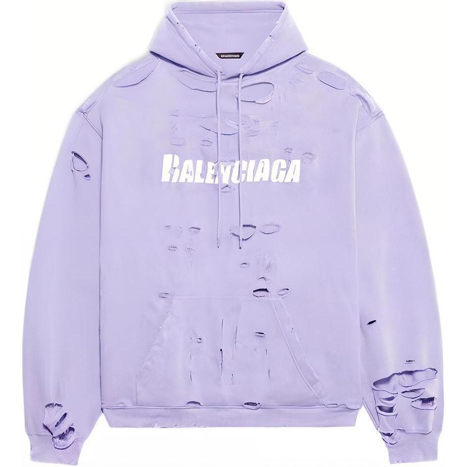 Balenciaga SS22 Distressed Logo Print Purple Hoodie 221342M202020