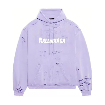 Balenciaga SS22 Distressed Logo Print Purple Hoodie 221342M202020