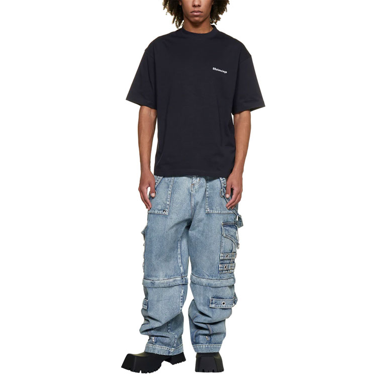 Balenciaga SS22 Embroidered Logo Oversized  Navy T-Shirt. 612966TJV873967 圖 3