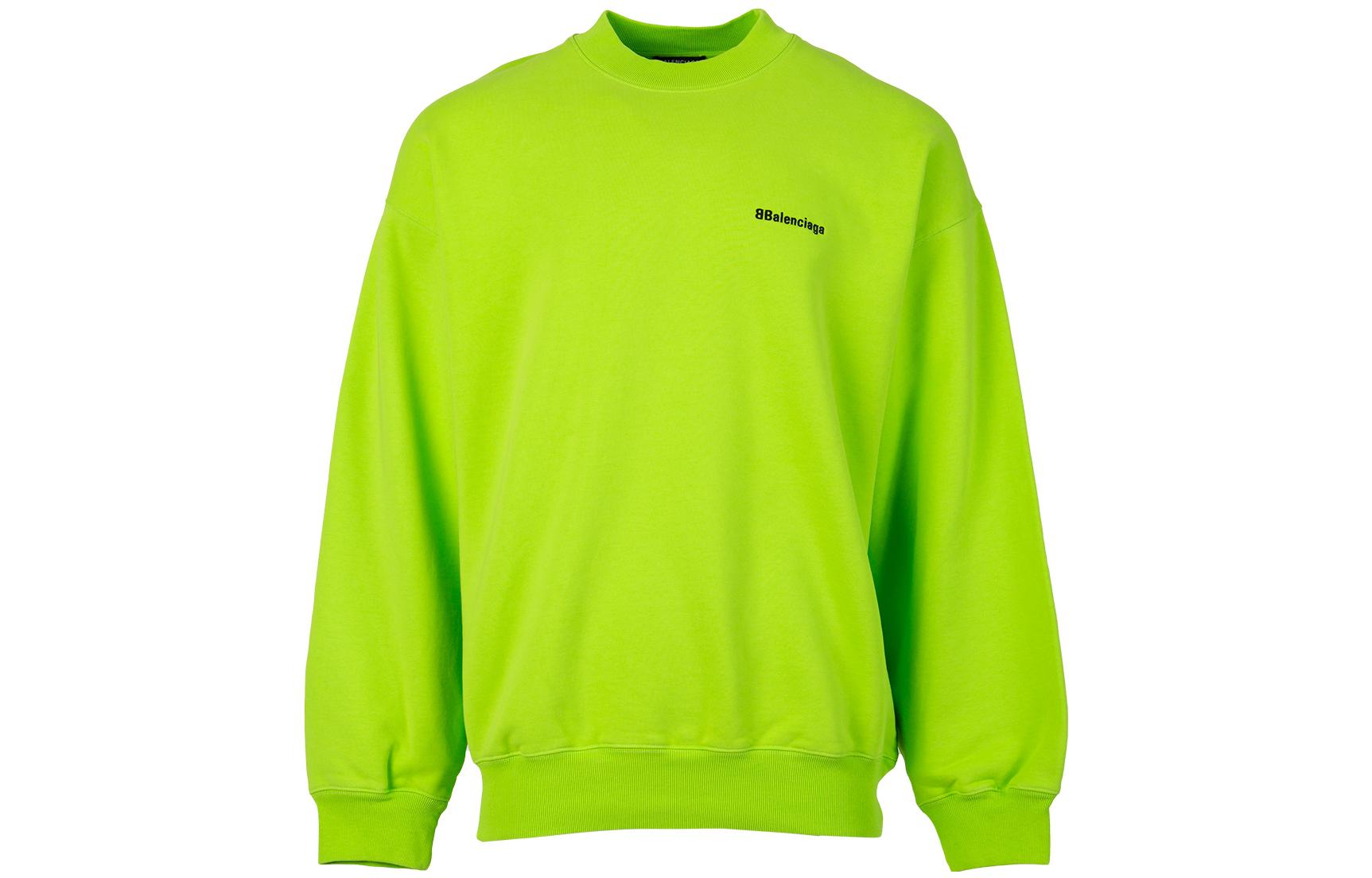 Balenciaga SS22 Embroidered Logo Pullover Crewneck Sweatshirt Fluorescent Green 671125TKVB57072