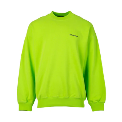 Balenciaga SS22 Embroidered Logo Pullover Crewneck Sweatshirt Fluorescent Green 671125TKVB57072