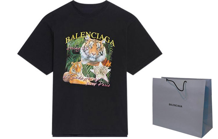 Shop Balenciaga SS22 FBI Graphic Printed Black Double-Sided T-Shirt Men 681467TLVM54084