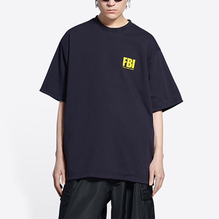 Details for Balenciaga SS22 FBI Graphic Printed Black Double-Sided T-Shirt Men 681467TLVM54084