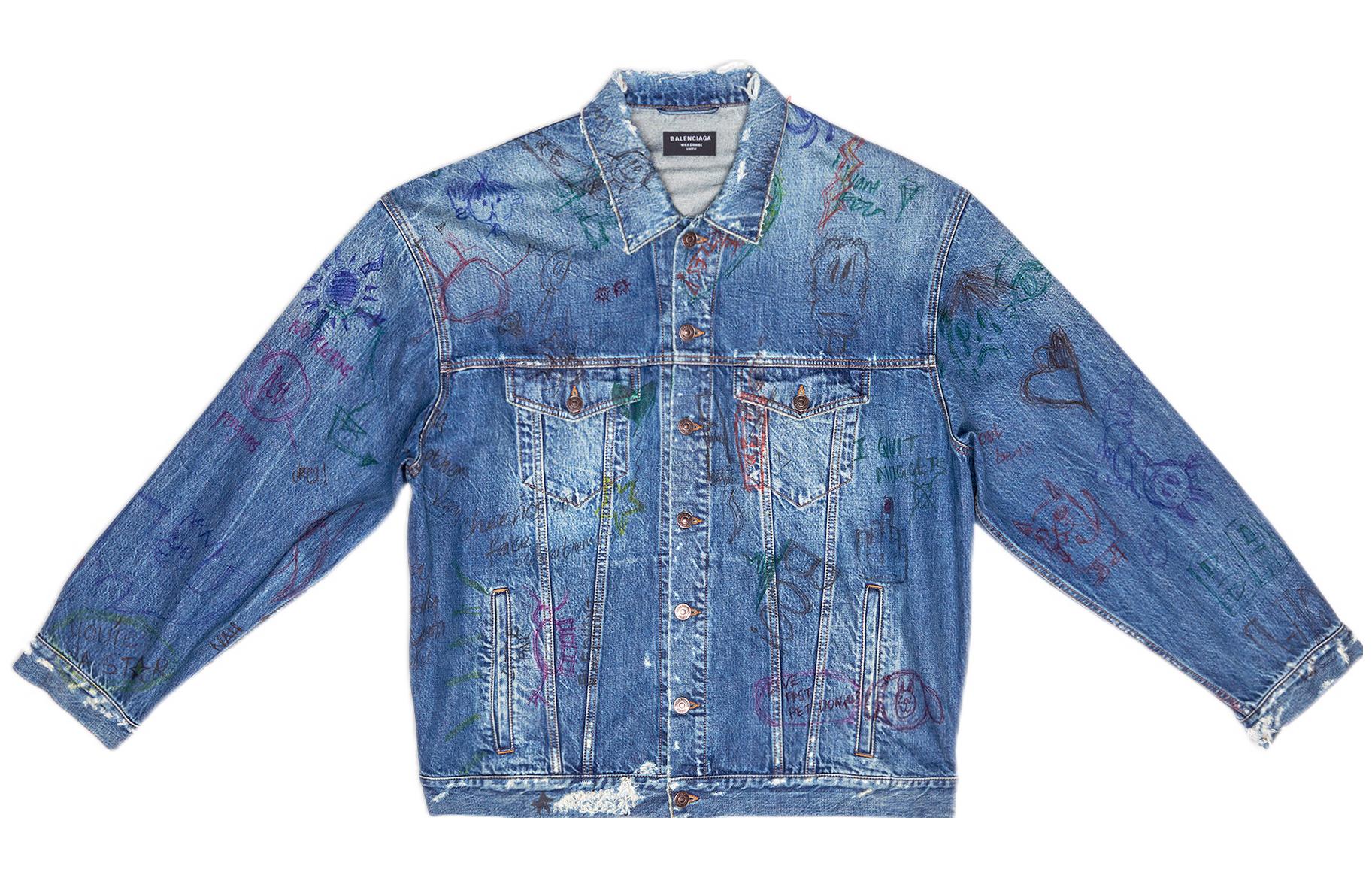 Balenciaga SS22 Graffiti Print Denim Jacket  Blue 694503TBP484455