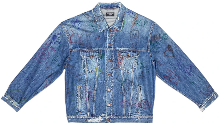 巴黎世家 SS22 涂鸦印花牛仔外套 蓝色 694503TBP484455 Buy 巴黎世家 SS22 涂鸦印花牛仔外套 蓝色 694503TBP484455