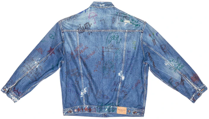 巴黎世家 SS22 涂鸦印花牛仔外套 蓝色 694503TBP484455 Lookbook 巴黎世家 SS22 涂鸦印花牛仔外套 蓝色 694503TBP484455