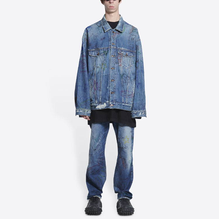 Shop 巴黎世家 SS22 涂鸦印花牛仔外套 蓝色 694503TBP484455