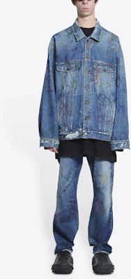 巴黎世家 SS22 涂鸦印花牛仔外套 蓝色 694503TBP484455 Shop 巴黎世家 SS22 涂鸦印花牛仔外套 蓝色 694503TBP484455