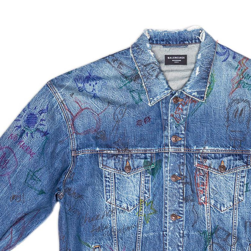 Cheap 巴黎世家 SS22 涂鸦印花牛仔外套 蓝色 694503TBP484455