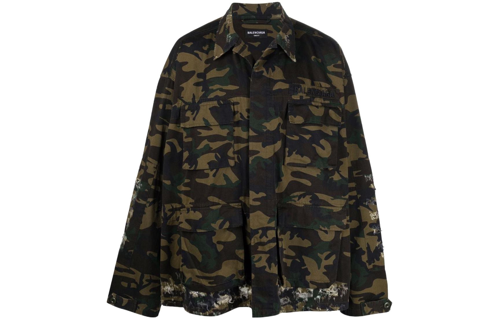 Balenciaga SS22 Green Camouflage Print Pocket Relaxed Jacket Fashion 681441TKL142840