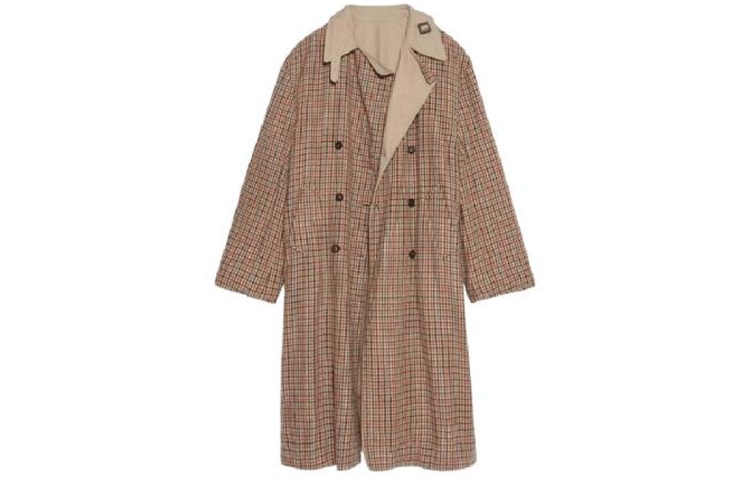 Balenciaga SS22 Houndstooth Print Long Sleeve Trench Coat Brown . 681169TLU239378