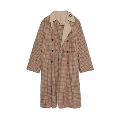 Balenciaga SS22 Houndstooth Print Long Sleeve Trench Coat Brown . 681169TLU239378