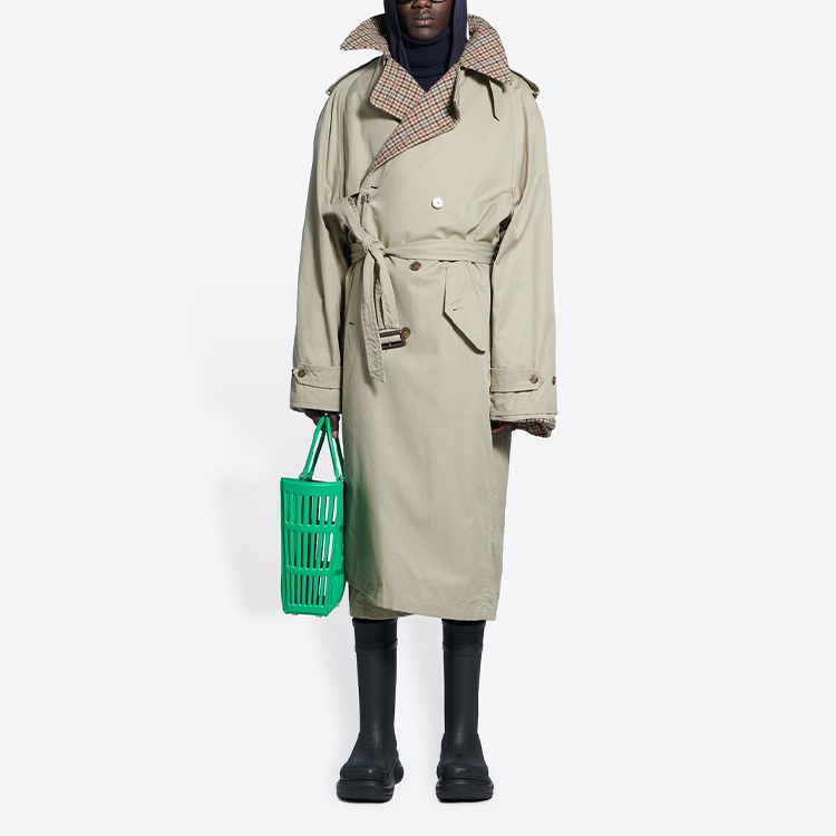 Shop 巴黎世家 SS22 千鸟格印花棕色长袖风衣。 681169TLU239378