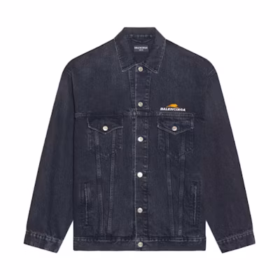 Balenciaga SS22 LNY Tiger Oversized Denim Logo Jacket Men Black 681804TBP471055