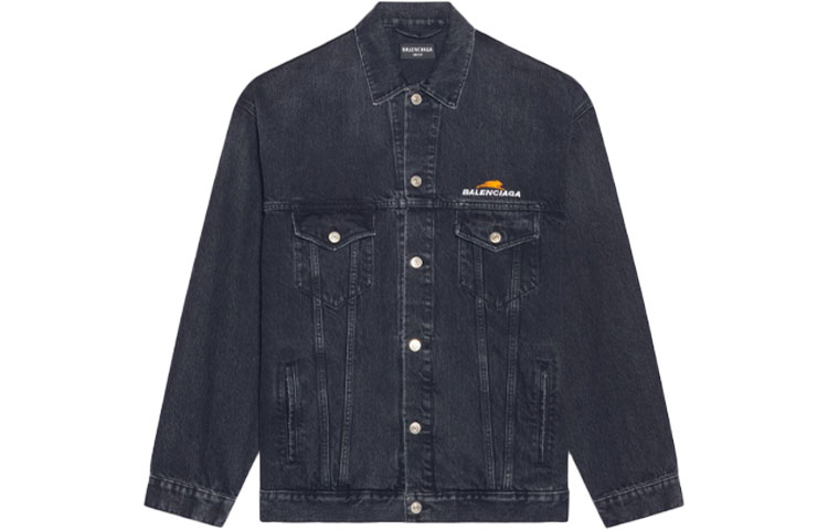 Order Balenciaga SS22 LNY Harimau Jaket Denim Logo Oversized Lelaki Hitam 681804TBP471055