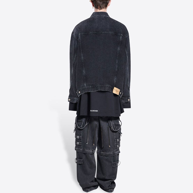 Purchase Balenciaga SS22 LNY Harimau Jaket Denim Logo Oversized Lelaki Hitam 681804TBP471055