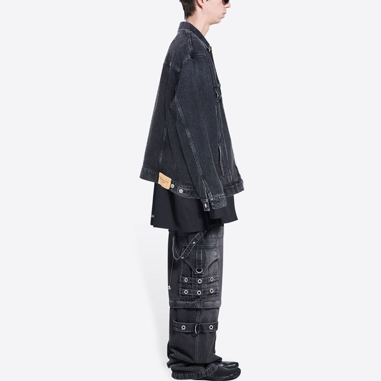 Details for Balenciaga SS22 LNY Harimau Jaket Denim Logo Oversized Lelaki Hitam 681804TBP471055