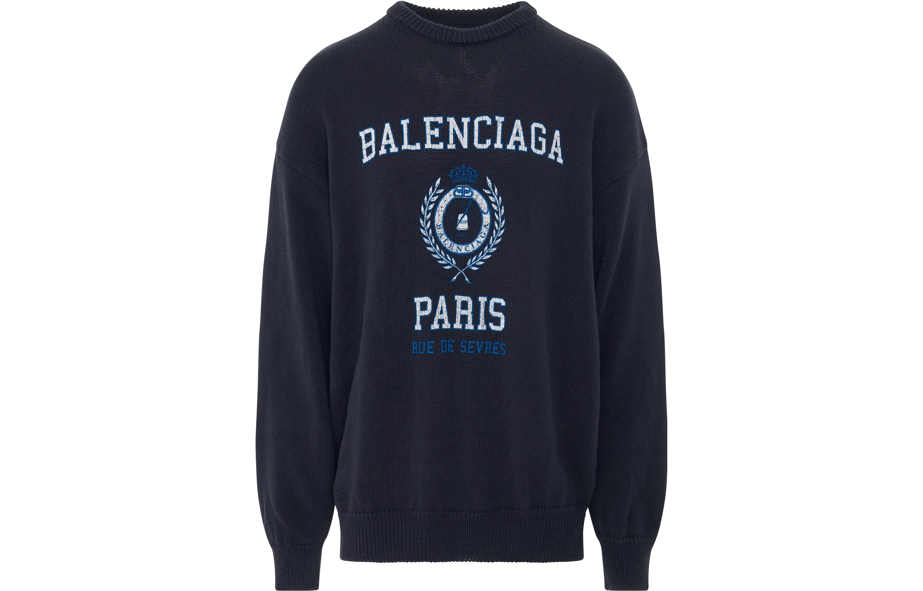 Order Balenciaga SS22 Logo Crewneck Pullover Sweater Blue 696226T32394640