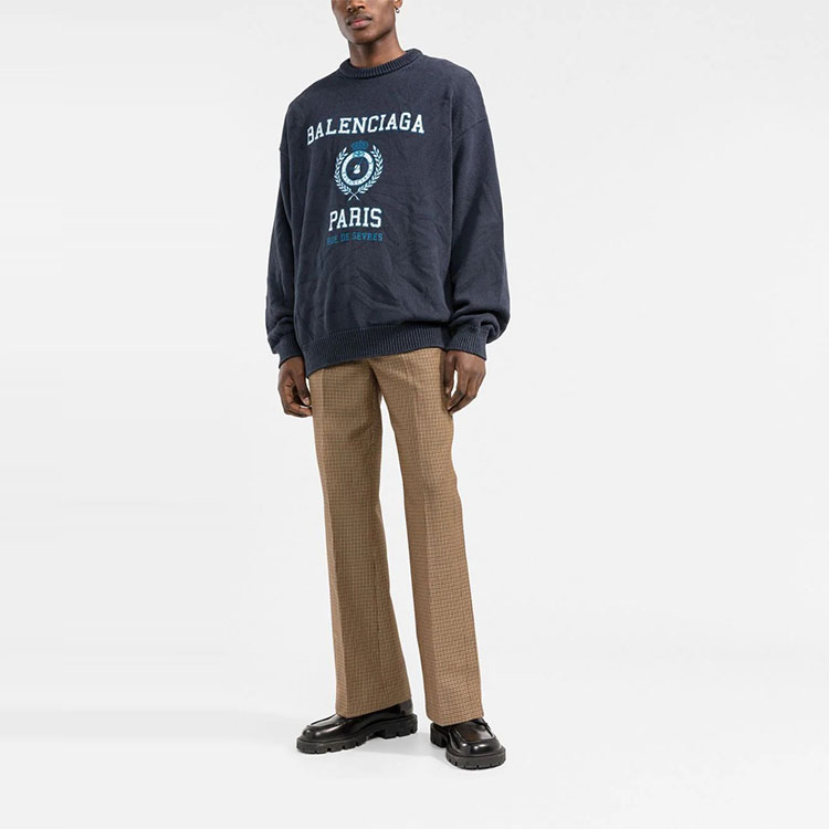 Purchase Balenciaga SS22 Logo Crewneck Pullover Sweater Blue 696226T32394640